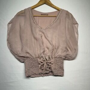 Pura Seta Silk Corset Top Butterfly Sleeve Lace Up Blouse Boho Romantic